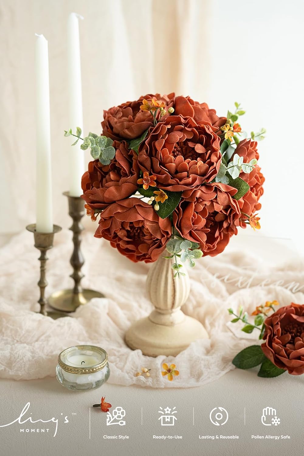 Ling's moment Flowers 16pcs Burnt Orange Rust Blooming Peonies Artificial Flowers with Stem, Artificial Peony Flowers for DIY Wedding Decorations Centerpieces Bouquets Boutonnieres - Image 2
