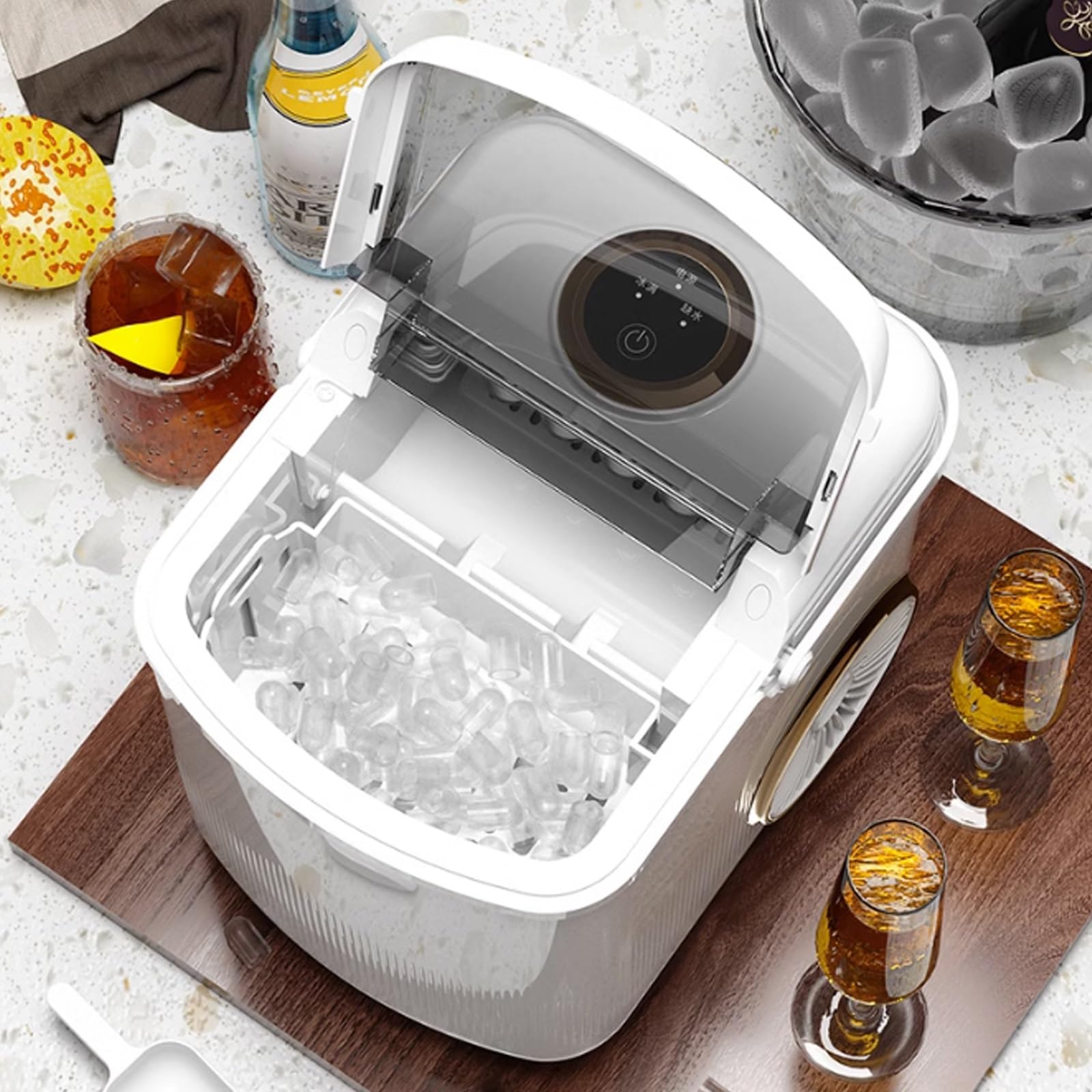 Máquina para fabricar hielo sobre encimera Máquina for hacer hielo comercial, 15kg, pequeño dormitorio, hogar, Mini estudiante, máquina for hacer cubitos de hielo redondos completamente automática Máq