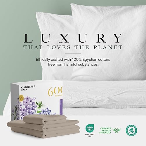 Miniatura 8 de Carressa Linen - Juego de sábanas 100% algodón de 600 hilos