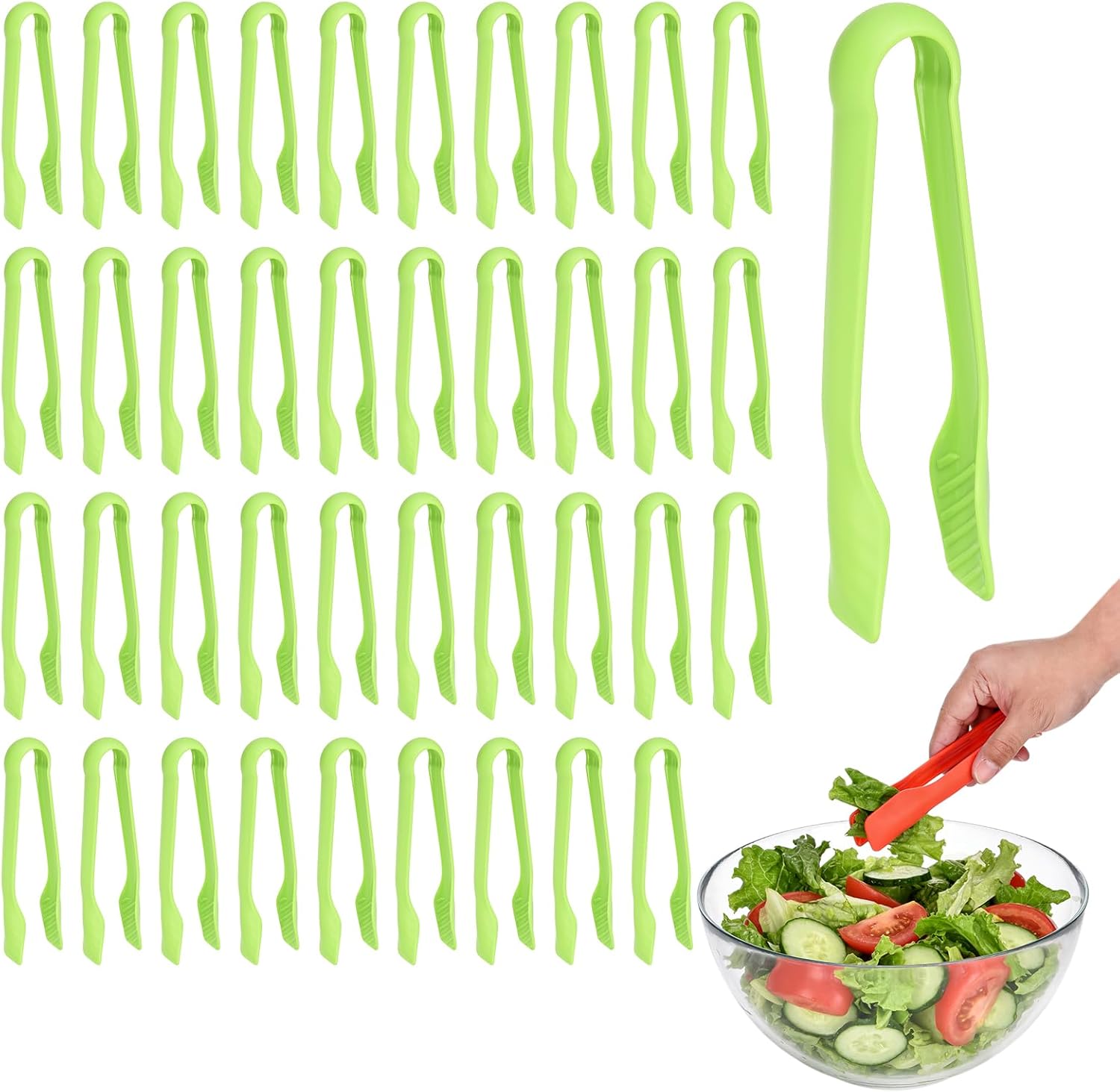 uxcell 40 Pcs Toaster Tongs, 8 Inch Kitchen Serving Tongs Bread Salad Clip Heat Resistant Food Clamps for Cooking Baking BBQ Buffet Tools, Green