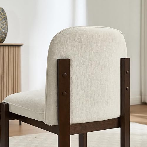 Miniatura 3 de Juego de 2 sillas de comedor de madera estilo granja, modernas sillas tapizadas de tela para cocina y comedor, cómodas sillas de lectura lateral con