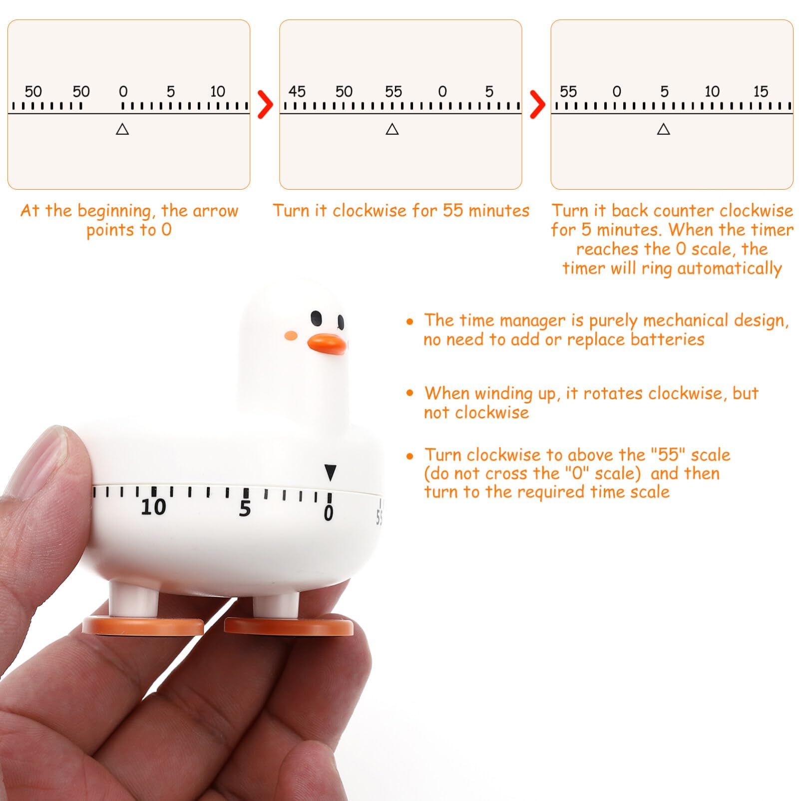 DOITOOL Kitchen Timer, Mechanical Timer, Baking, Shape Cooking, 60 Countdown, Cooker Reminder (White), 6.8x6.5cm - Image 3