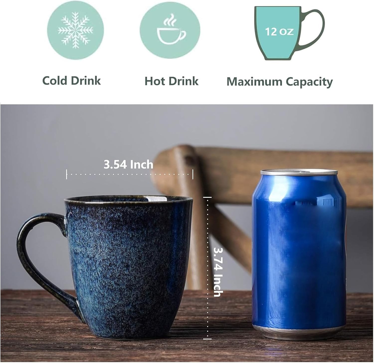 vicrays Coffee Mug Set, 12 Ounce, Set of 6, Ceramic Mug for Men, Women, Unique Glazed Mugs with Handle for Coffee, Tea, Milk, Cocoa, Cereal(blue) - Image 3