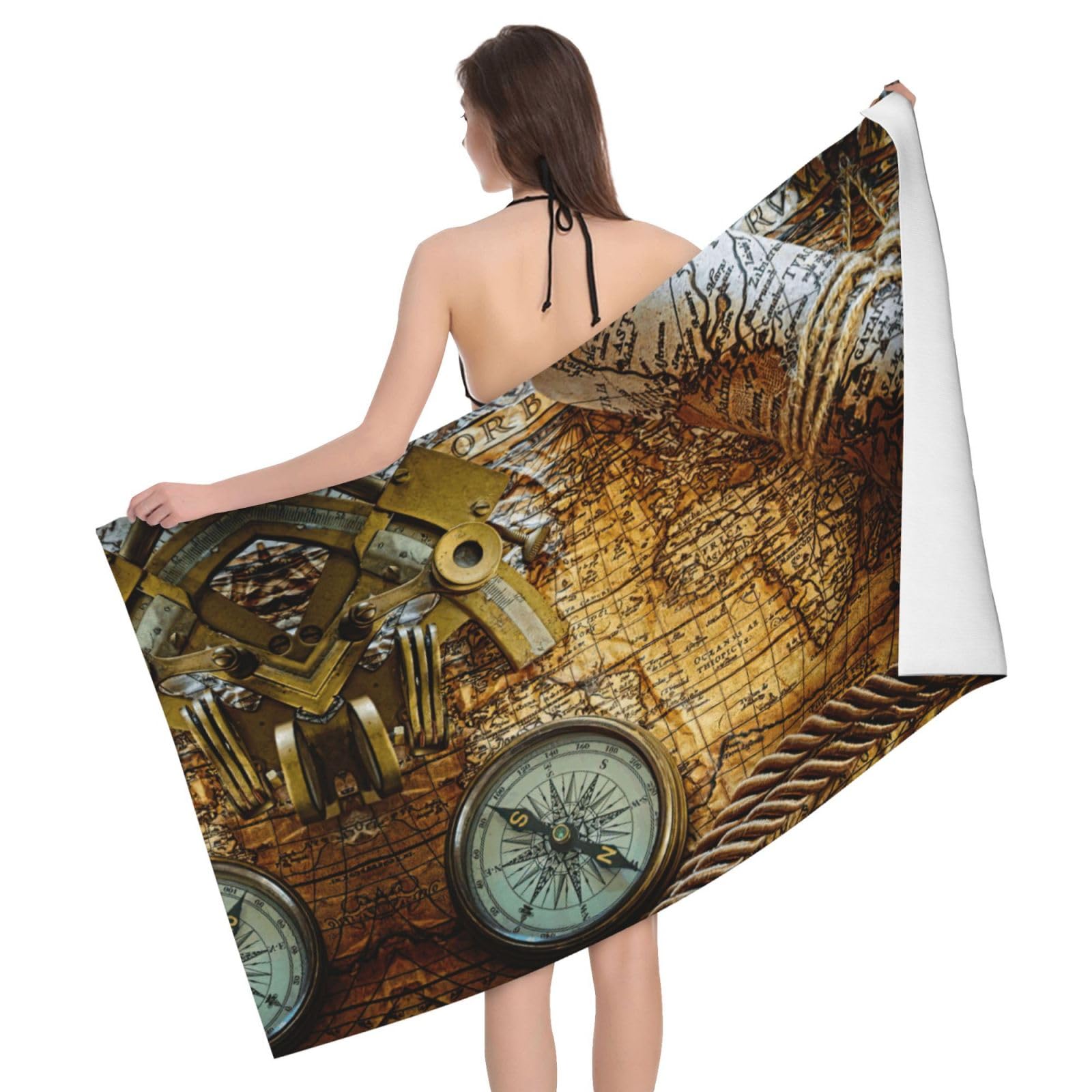 Serviette de bain microfibre ultra douce au design carte du monde vintage