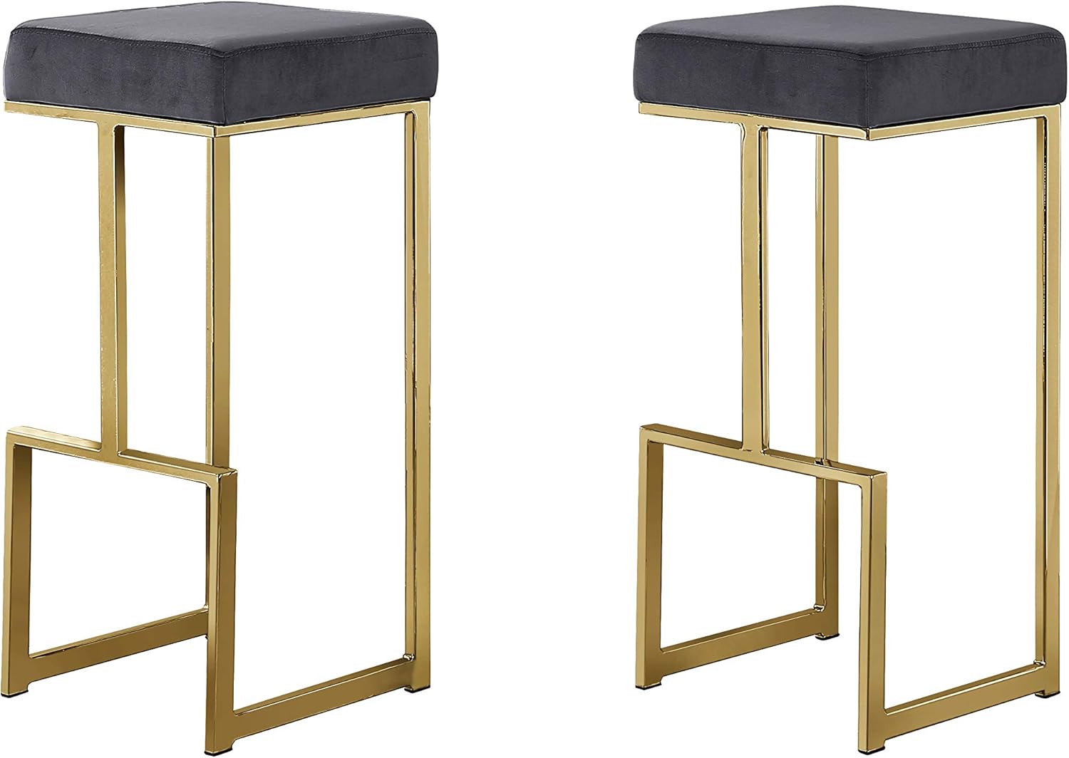 Best Master Furniture Jakob 31" Contemporary Bar Stools with Velvet Upholstered Cushions, Metal Legs and Footrest, Stylish Modern Seating for Kitchen or Home Bar, Set of 2 (Black/Gold)