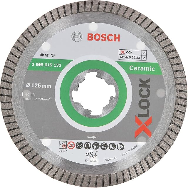 Bosch Professional 1x Diamond Cutting Disc Best (for Ceramic, X-LOCK, Extraclean Turbo, Ø 125 mm, Accessories for Angle Grinders)