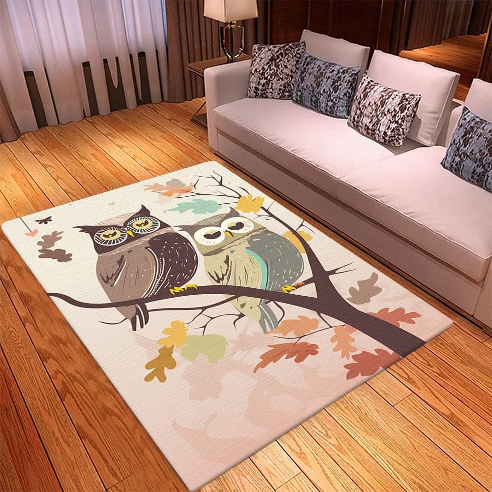 Owl Kitchen and Bathroom Rug - Large 4x6 Non-Slip Soft Washable Carpet With Cute Design for Boys Girls Teens - Purple Indoor Outdoor Bedroom Rug