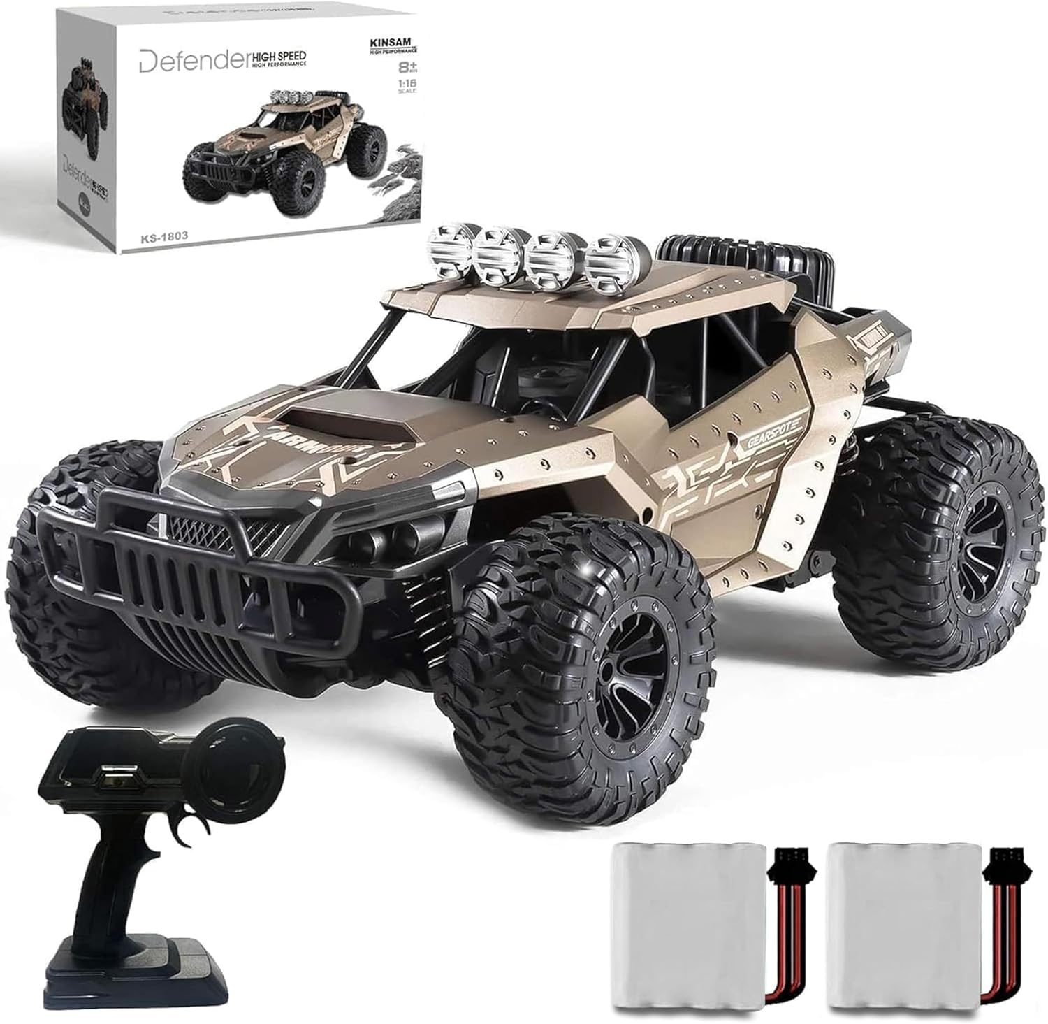 Remote Control Cars for Kids,1:16 Off-road All-terrains Hobby RC Car,25KM/H Monster Truck, Brown RC Truck,2 Rechargeable Batteries,90 mins Play Time, Toy Buggy Gifts for 8 9 10 11 12 Year Old Boys