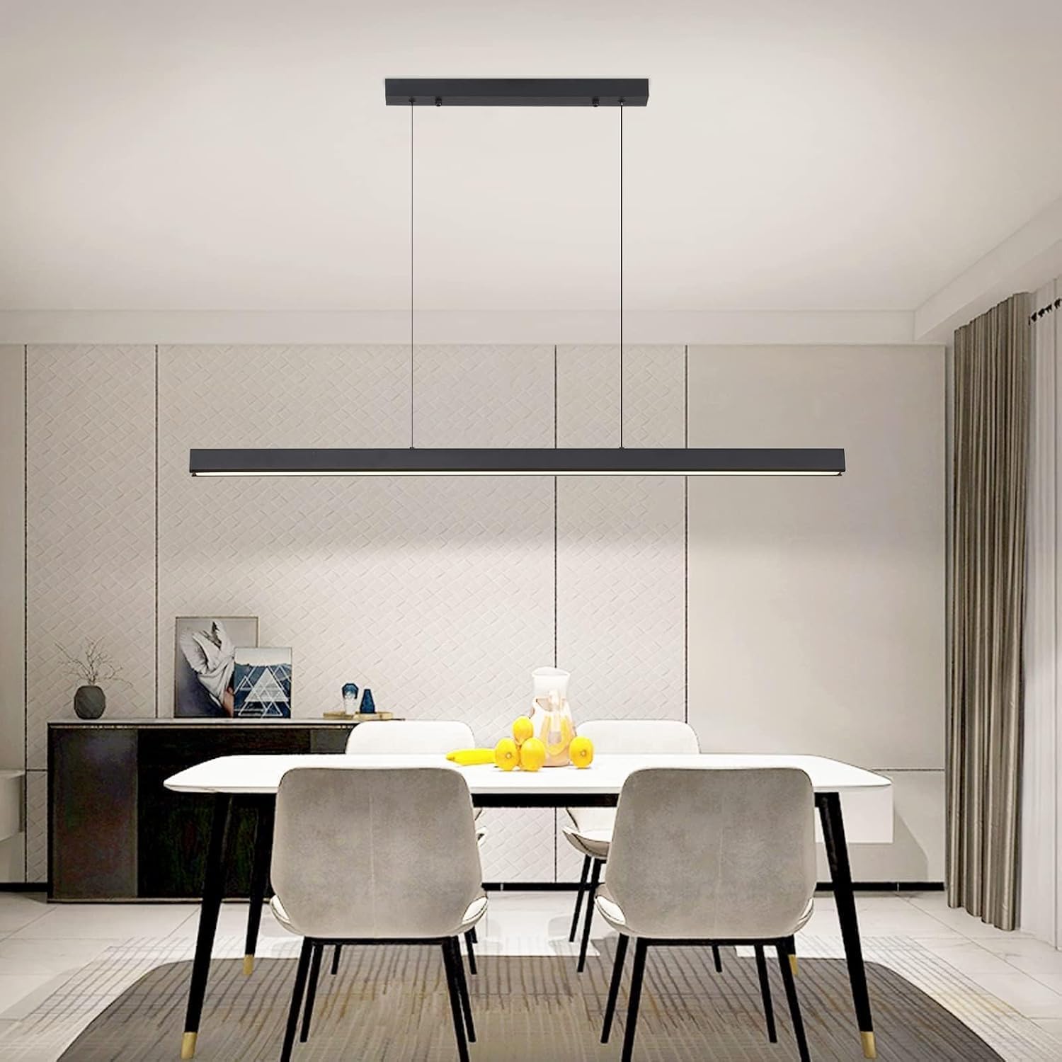 Battery Operated Pendant Light Over Kitchen Island, Black Rechargeable Chandelier With 9 Colors Wireless Dimmable Remote Control,39.4 In Pendant Lights Fixtures For Kitchen,living Room,Dining Table