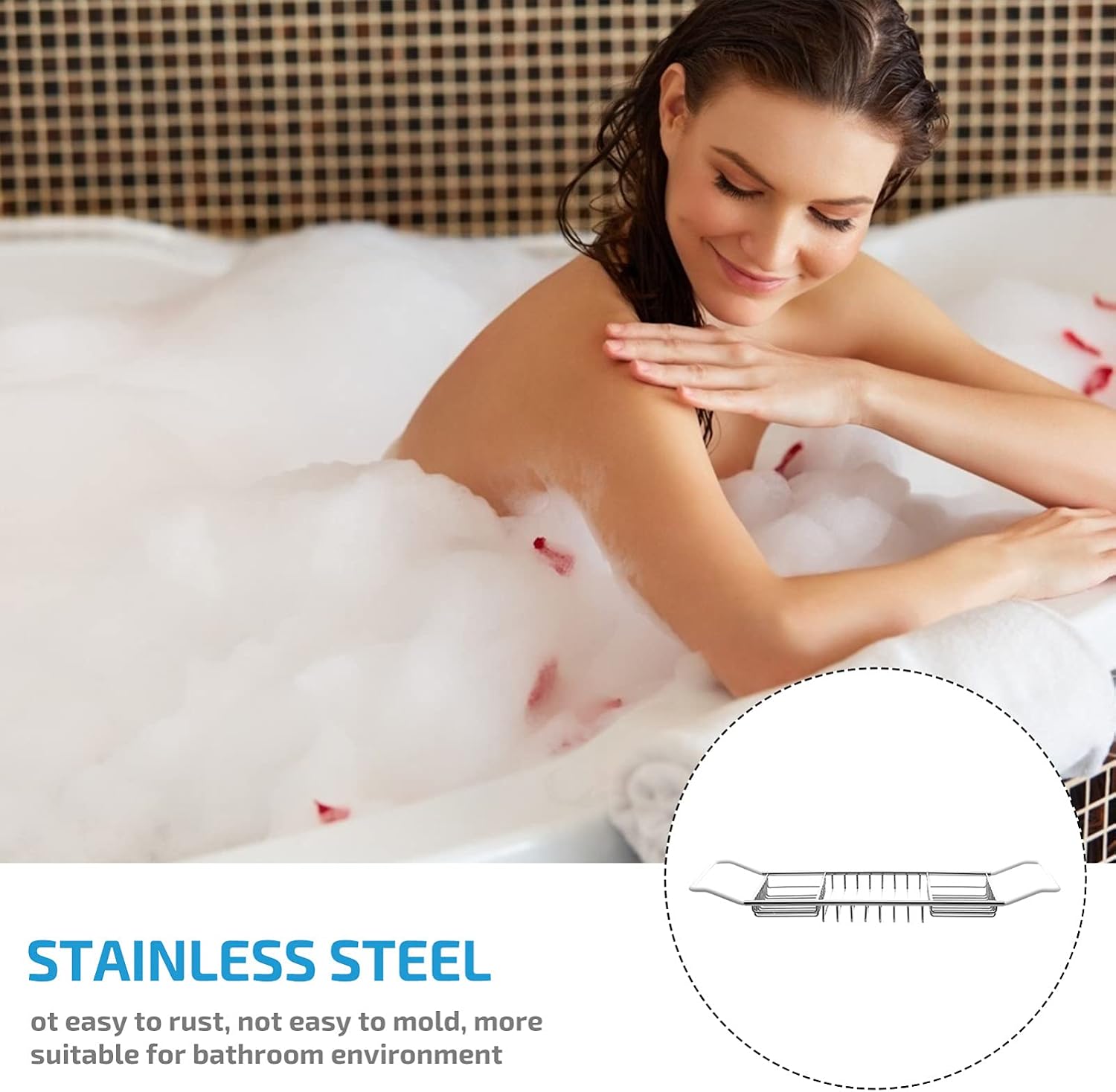 Expandable Stainless Steel Bathtub Tray Table Over Tub Rack image 4