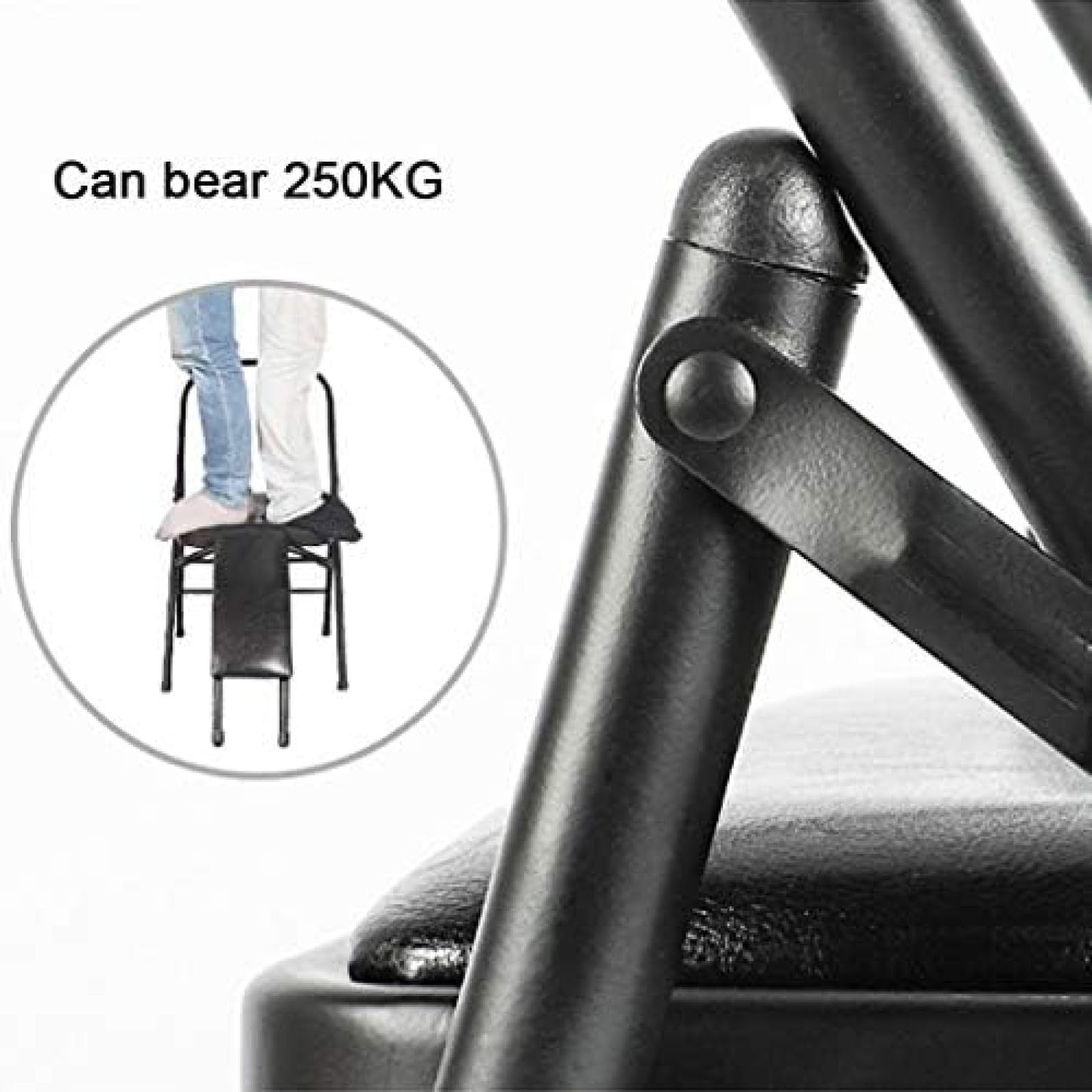 Sedia Yoga Pieghevole con Supporto Lombare, Strumento Ausiliario per Sedia Yoga in Tubo d'Acciaio Rimovibile da 23 Mm, Sedia Yoga con Panca per Inversione del Corpo Bilanciata,Ecopelle Nera,Serene