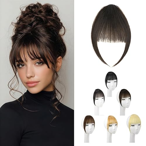 Clip in Bangs, 100% Real Human Hair Dark Brown Wispy
