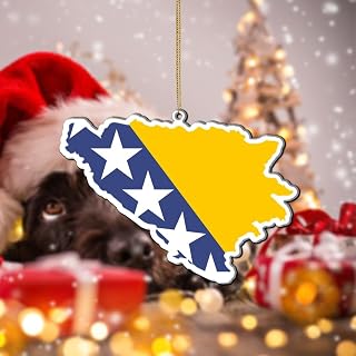 Bosnia and Herzegovina Christmas Ornaments Bosnia and Herzegovina Contour Country Flag Ornament 2D Xmas Hanging Ornament Patriotic National Symbolic Acrylic Christmas Tree Ornament