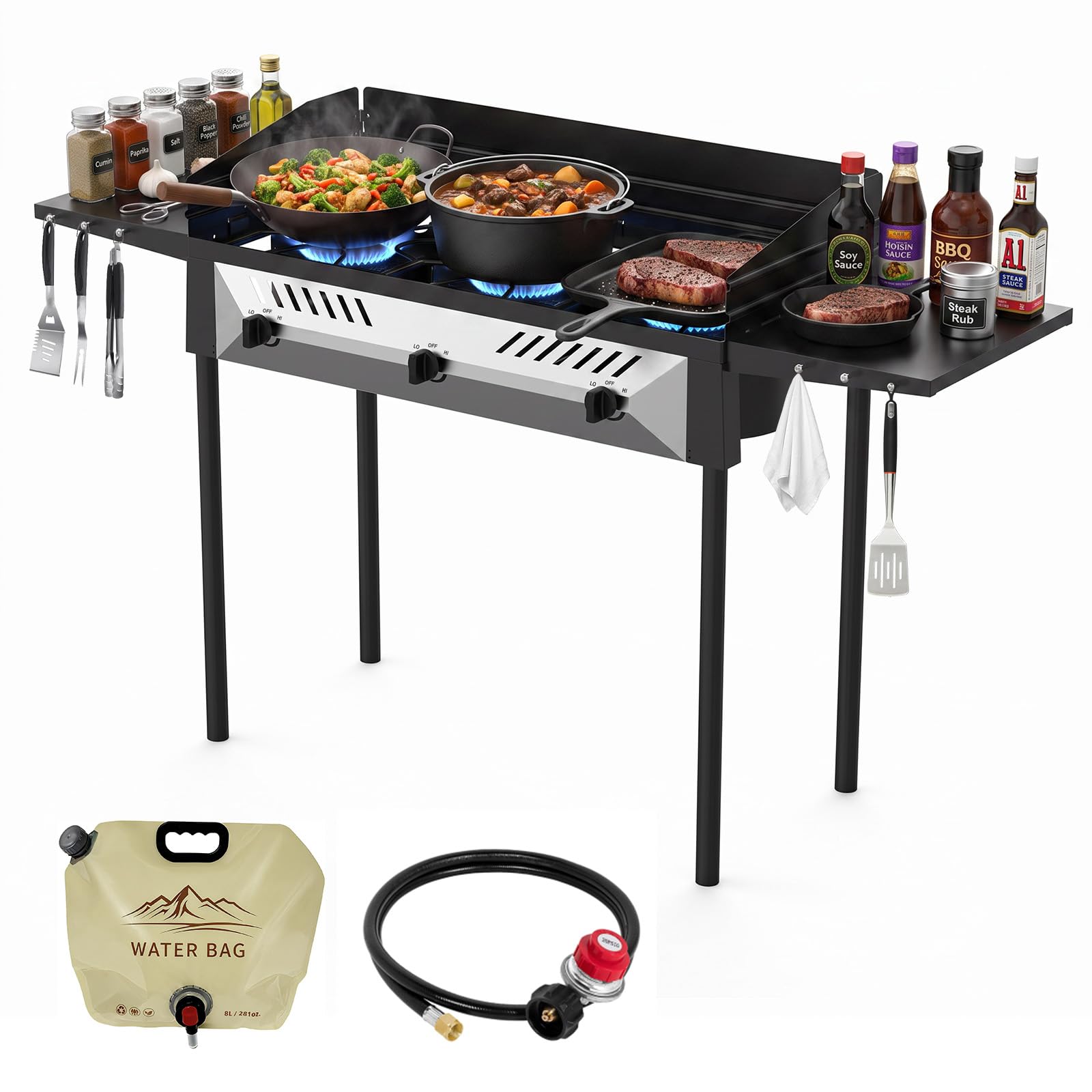 360K BTU High Pressure Propane Stove 3 Burner Gas Outdoor Cooker
