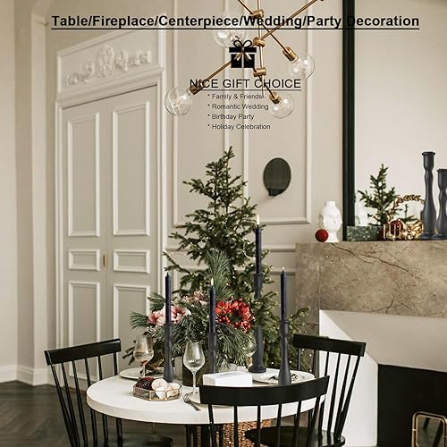 Miniatura 6 de Portavelas negro para candelabros, juego de 3 portavelas cónicos modernos, decoración de palitos de madera altos (12 pulgadas, 10 pulgadas, 8