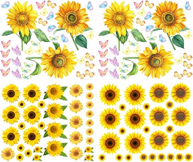 Alnicov Sunflower Wall Stickers with Butterfly,118Pcs Removable Yellow Flower Wall Decals for Bedroom LivingRoom Bathroom Kitchen Party Decor