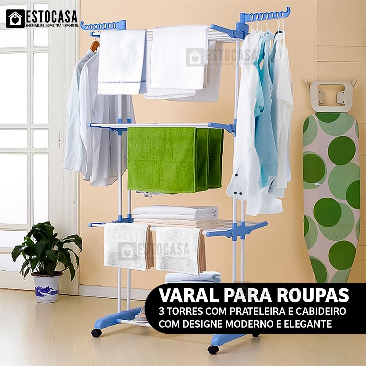 Varal De 3 Andares Apartamento Aço Inox Pratico Dobrável