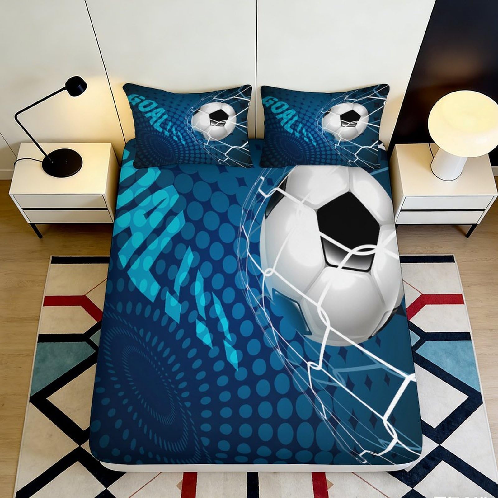 Jqzkxnhpbr Style-6 3D Printed Blue Soccer Ball Fitted Sheet Microfiber Soft Non Slip Football Pattern Mattress Cover For Bedroom Guestroom 90X200x25cm