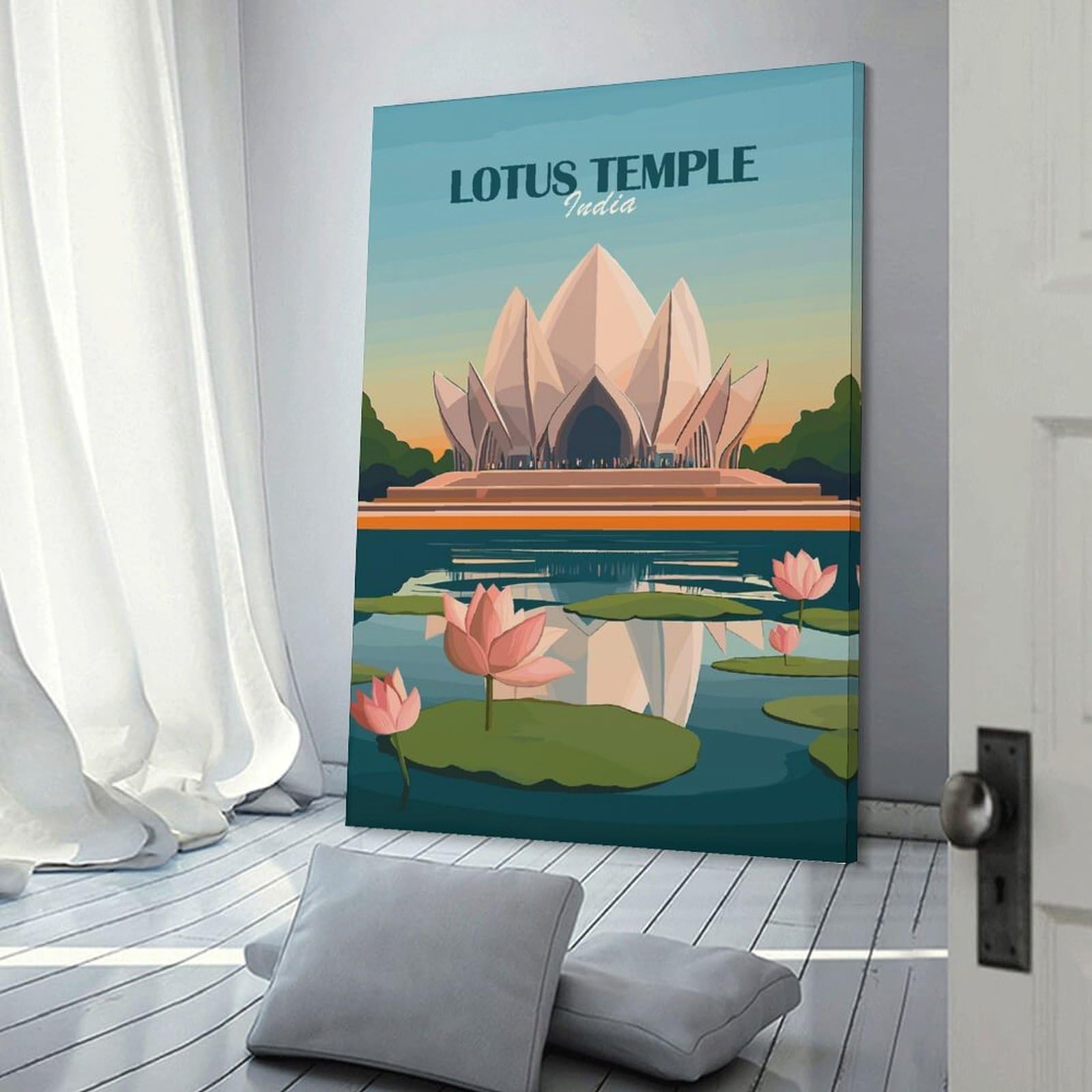Junmoney Room Decor Wall Art Lotus Temple India, 12x18inch(30x45cm), for Gallery Wall Decor And Room Displays, An Easy Match for Collected Prints