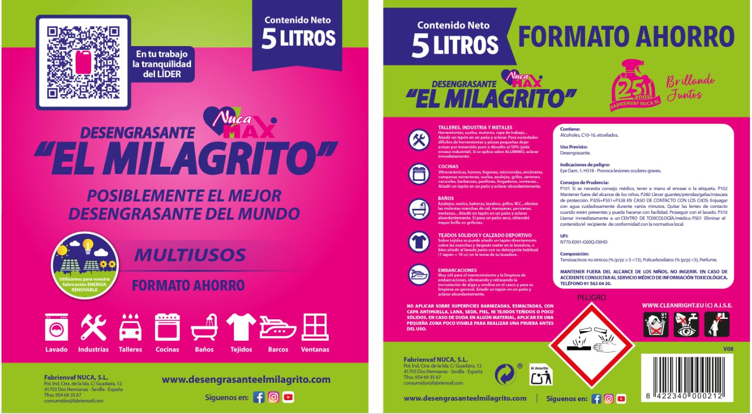 Quita Grasas Extra Fuerte 5L + Pistola 1000ml con Trapo microfibra - Quitagrasas Concentrado - Desengrasante Profesional - Desengrasante Potente para todas las Superficies - Elimina todo