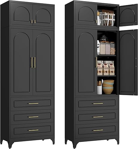 Miniatura 28 de Armario de almacenamiento de metal con puertas y estantes, armario de despensa de cocina de 75 pulgadas de alto, armarios de despensa para