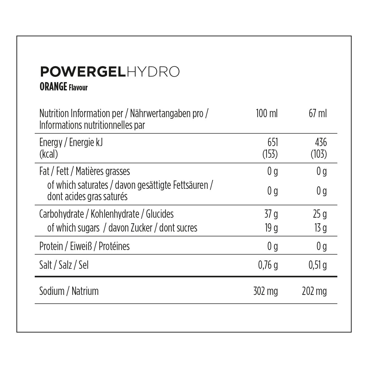 PowerBar Power Gel Hydro mit Kohlenhydraten, Maltodextrin & Natrium – Energie Gels – Vegan – Trinkbar ohne Wasser – Orange (24 x 67 ml)