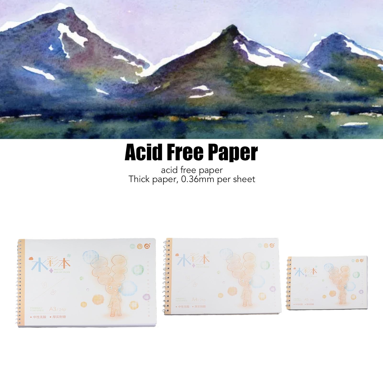 Blocs d'aquarelle gratuits de 180 g avec 24 pages, paquet de 3 pour artistes et formats A3, A4, A5