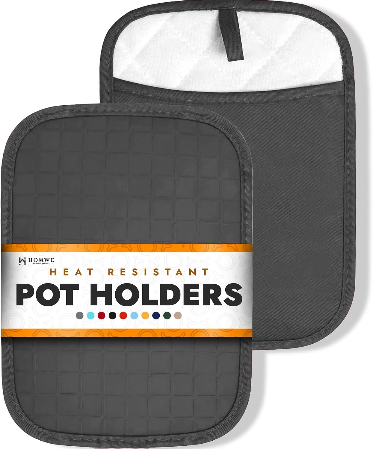 Silicone Kitchen Pot Holders with Pockets, 2 Pc Set Trivet, Steam and Heat Resistant Hand and Countertop Protection Hot Pads, Non-Slip Grip potholders, Terrycloth Interior Lining, Black