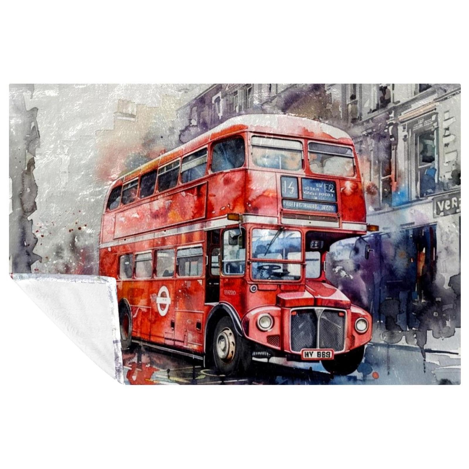 Couverture douce cocooning motif bus londonien 150x100 cm cadeau parfait lit et sofa