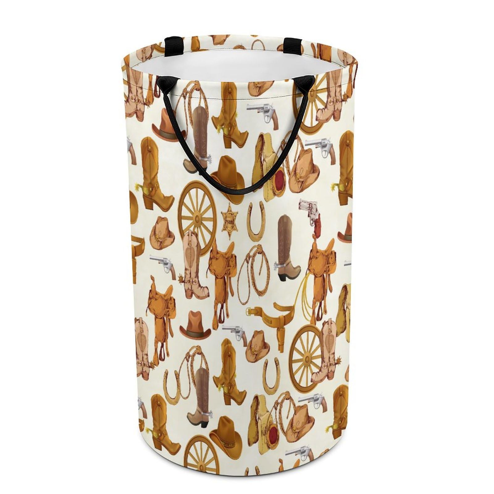 LNDDYTP Modern Cartoon Western Cowboy Laundry Hamper Dirty Clothes,Abstract American Western Ranch Cowboy Wheel Horseshoe Large Laundry Basket Storage Basket For Bathroom 15.7W