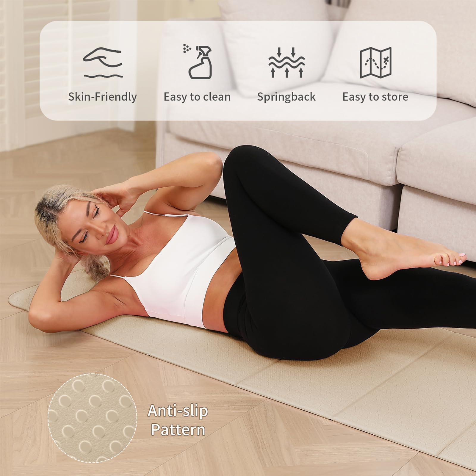 PAIDU Tapis de yoga pliable – 10 mm d'épaisseur – 190 cm x 66 cm – Tapis de fitness antidérapant | Certifié SGS écologique, portable pour yoga/Pilates/studio/entraînement à domicile | Certifié SGS, pliable, facile à ranger, portable pour yoga/Pilates/stud