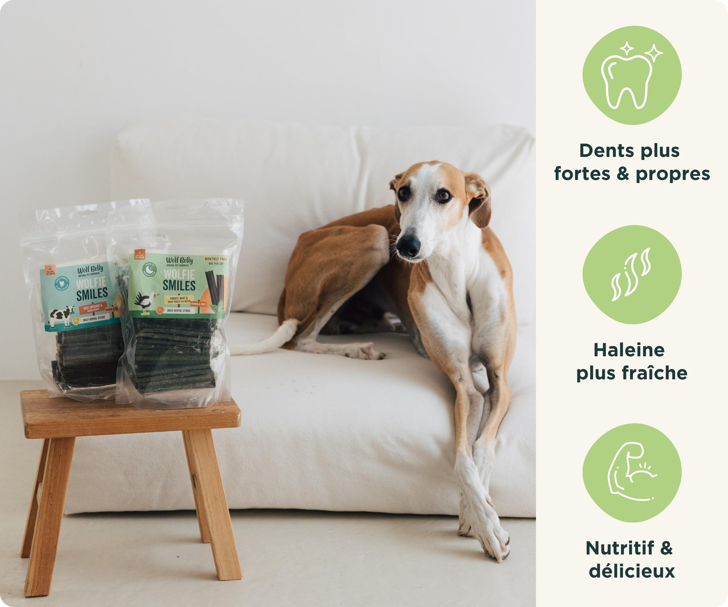 Wolf Belly - Pack de Sticks Dentaires Naturels pour Chiens (56 unités) Dinde 93% + Bœuf 89% | sans Céréales et Riches en Protéines | Hygiène Dentaire Quotidienne - Fabriqué en UE