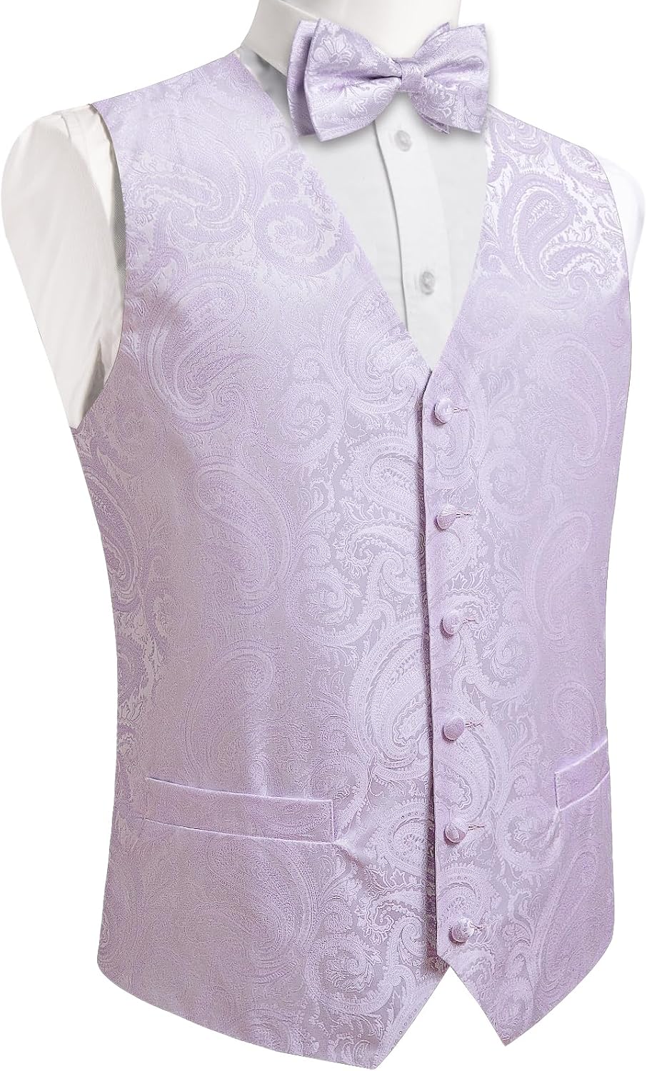 DiBanGu Mens Silk Vest and Bowtie Set 5PC Formal Jacquard Paisley Dress Waistcost Pre-tied Bowtie Tuxedo Wedding Party