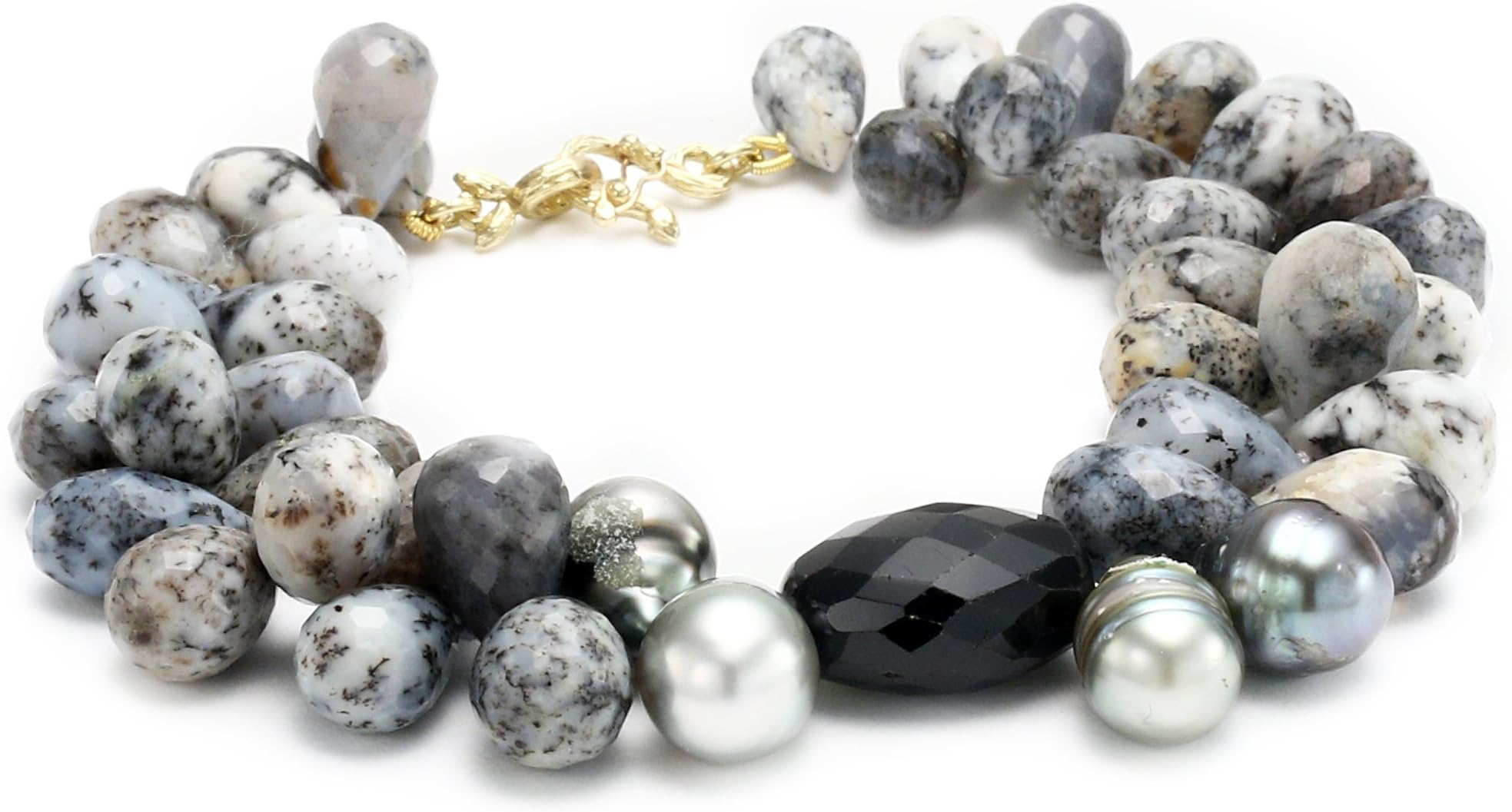 Blue Opal Tourmaline Tahitian Multi-Colored Pearl Bracelet
