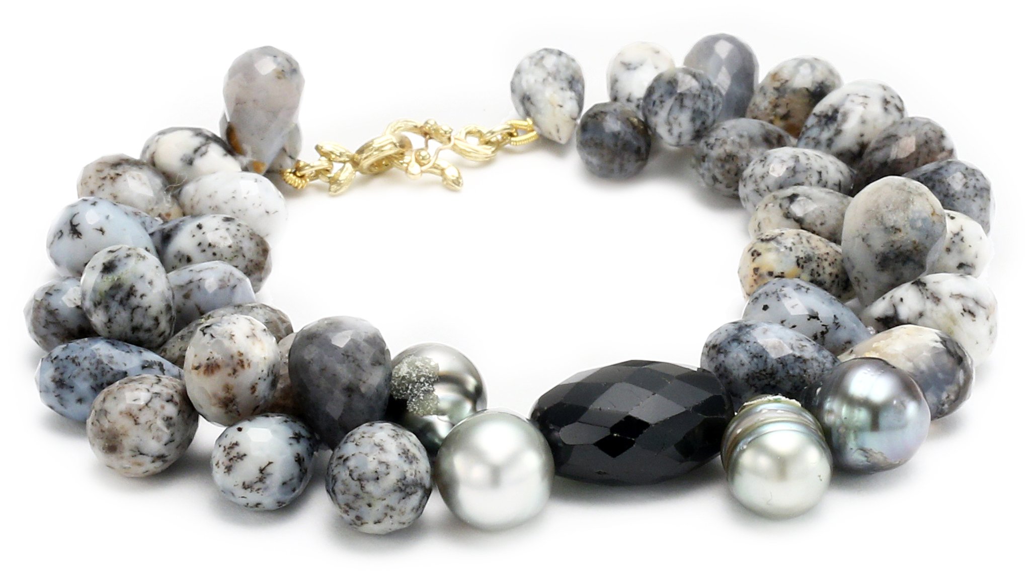 Blue Opal Tourmaline Tahitian Multi-Colored Pearl Bracelet