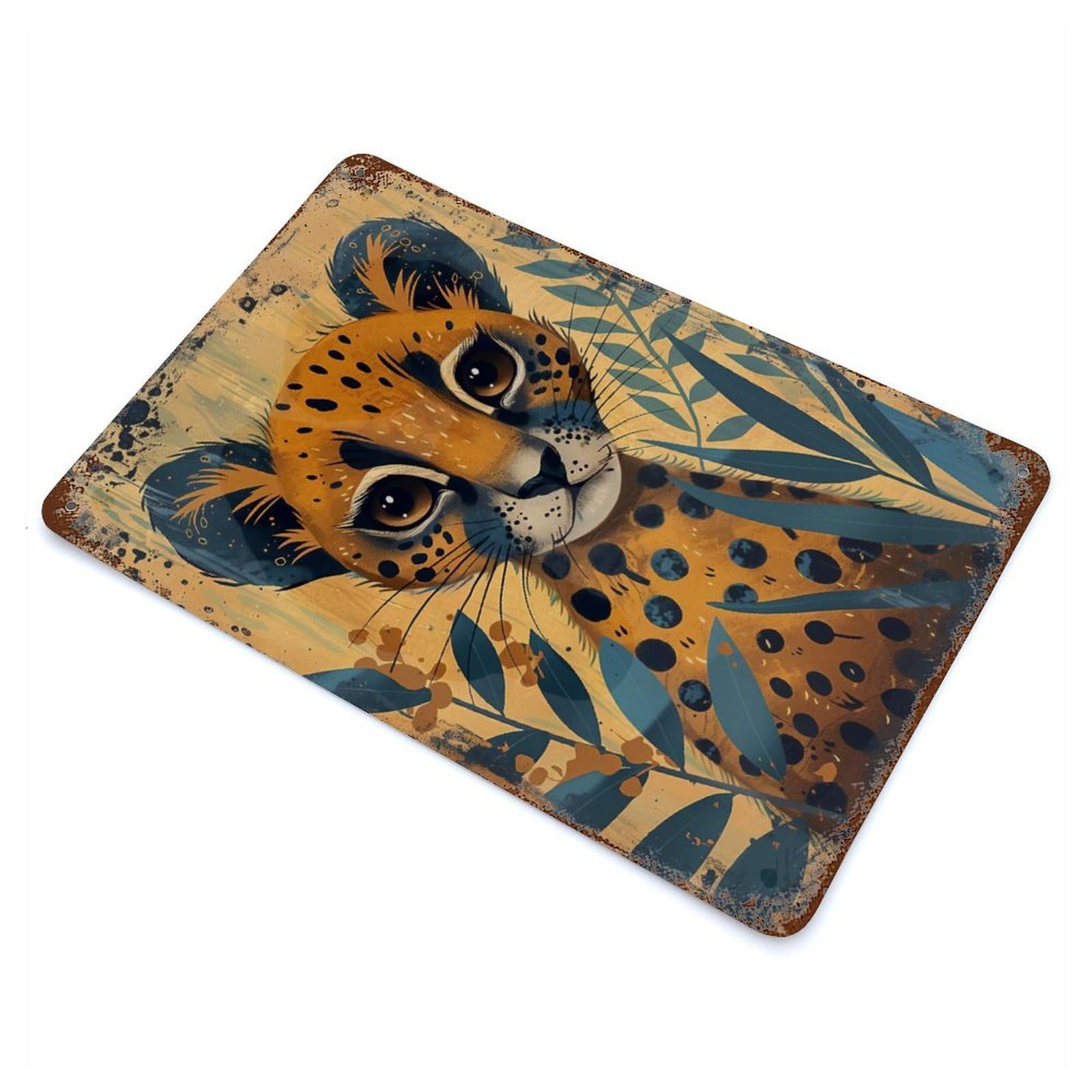Cheetah Abstract Painting Decorative Tin Sign 11.8"x7.9", Old School Wall Decor for Garage, Pub Or Kitchen
