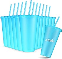 Amyhill 12 Pcs Reusable Glitter Cups with Lids and Straws 24 oz Valentines Plastic Tumbler Iced Coffee Cup Travel Mug...