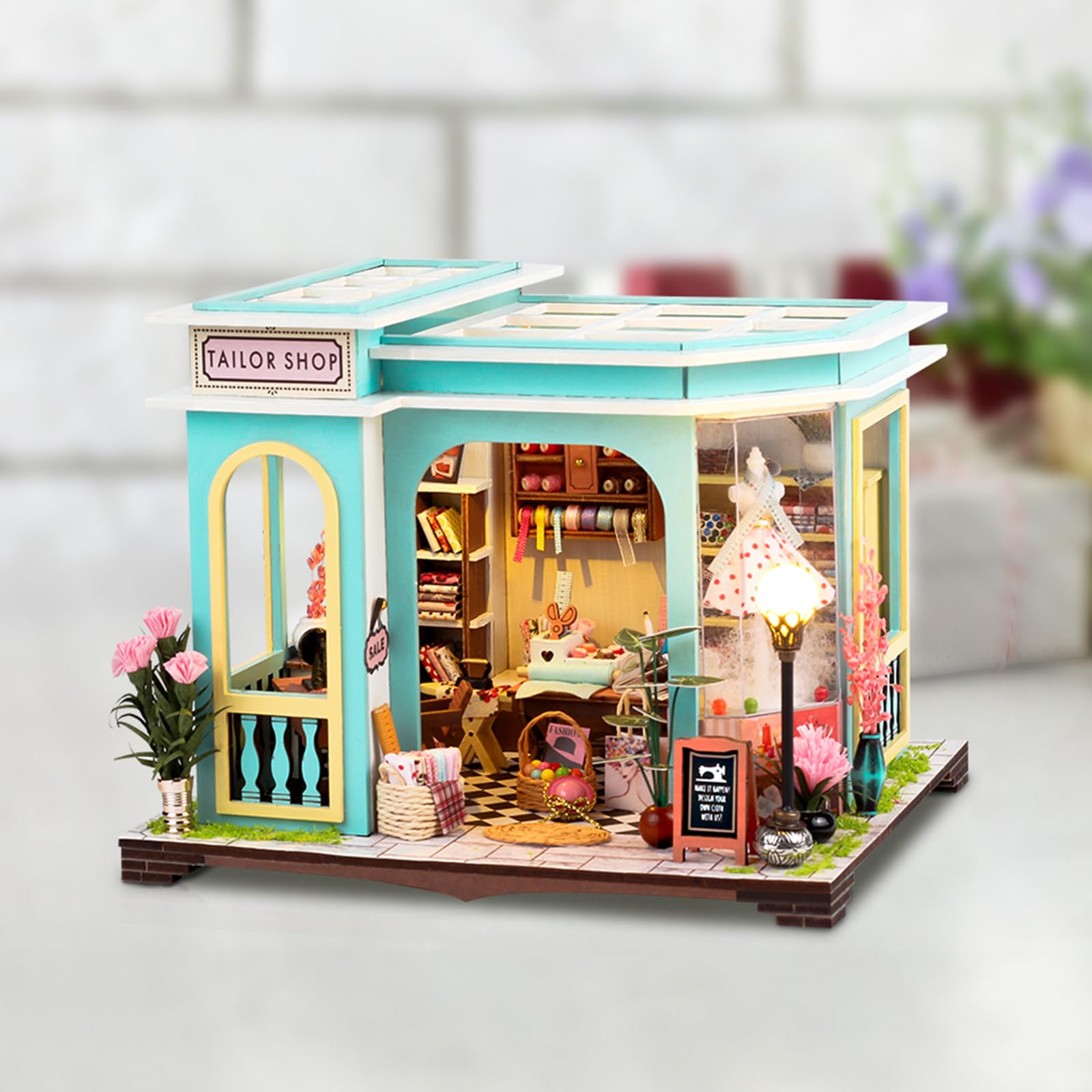Miniatur Haus, DIY Puppenhaus Modellbausatz, Holzpuzzle für Erwachsene & Jugendliche, Ideales Geburtstags, Laden des Schneiders