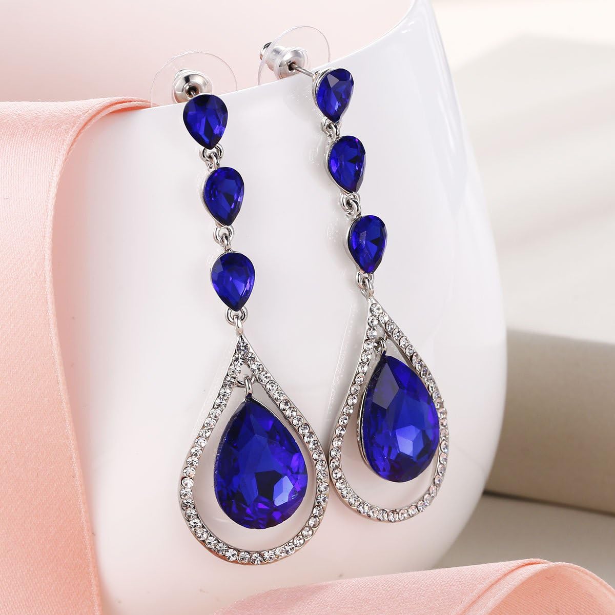 EVER FAITH Austrian Crystal Bridal Hollow-out Teardrop Pierced Dangle Earrings - Image 3
