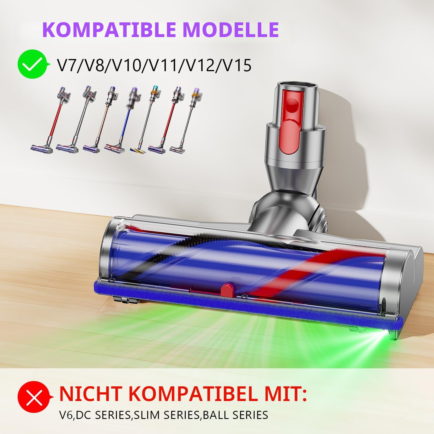 Elektrobürste Kompatibel mit Dyson V7, V8, V10, V11, V15 Staubsauger Befestigung, Teil Direktantrieb Reiniger Kopf Turbine Boden Düse für Turbo Bürste mit Schnelllösung für Harte Böden