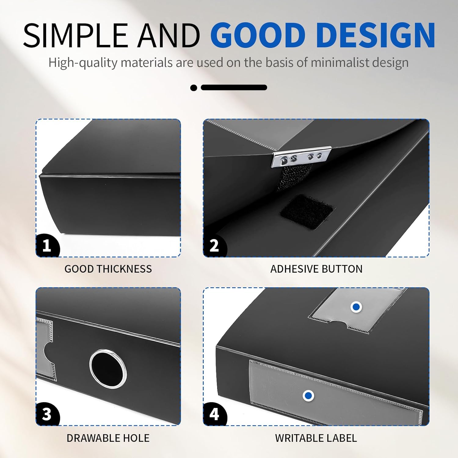 Plastic File Box Archive Storage Case with Lid, 12.2" × 9.4" × 2.2", Letter & A4 Paper, Office Document Organizer Case (Black, 6)