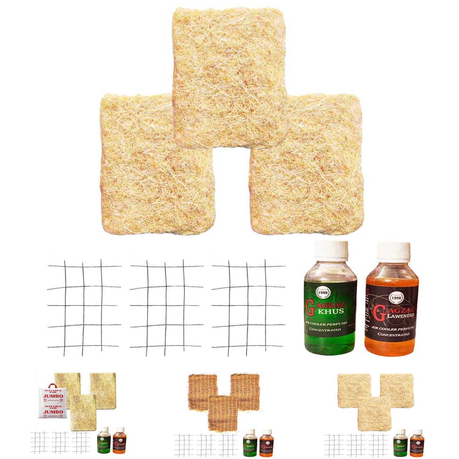 UR LITTLE SHOP Air Cooler Standard Grass Cooling Pads – 18 x 28 Inches (46 x 70 cm) | 1 Set (3 Pads) | Includes 3 Iron Meshes & 2 Perfumes | Suitable for All Desert Air Coolers-image-29
