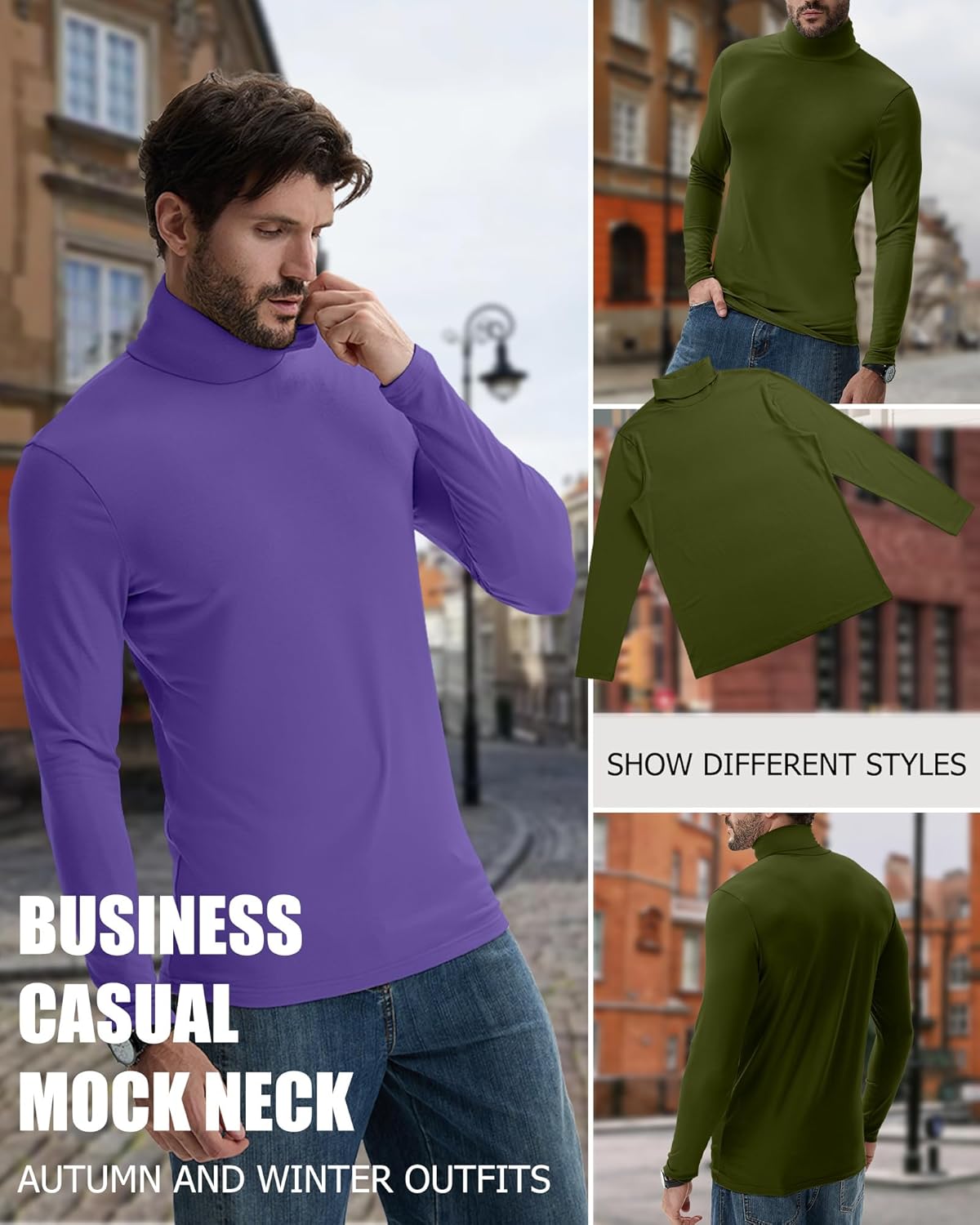 7 Pack Men's Turtleneck Tops, Long Sleeve Basic Pullover Sweaters Casual Slim Fit Lightweight Tees - Image 5