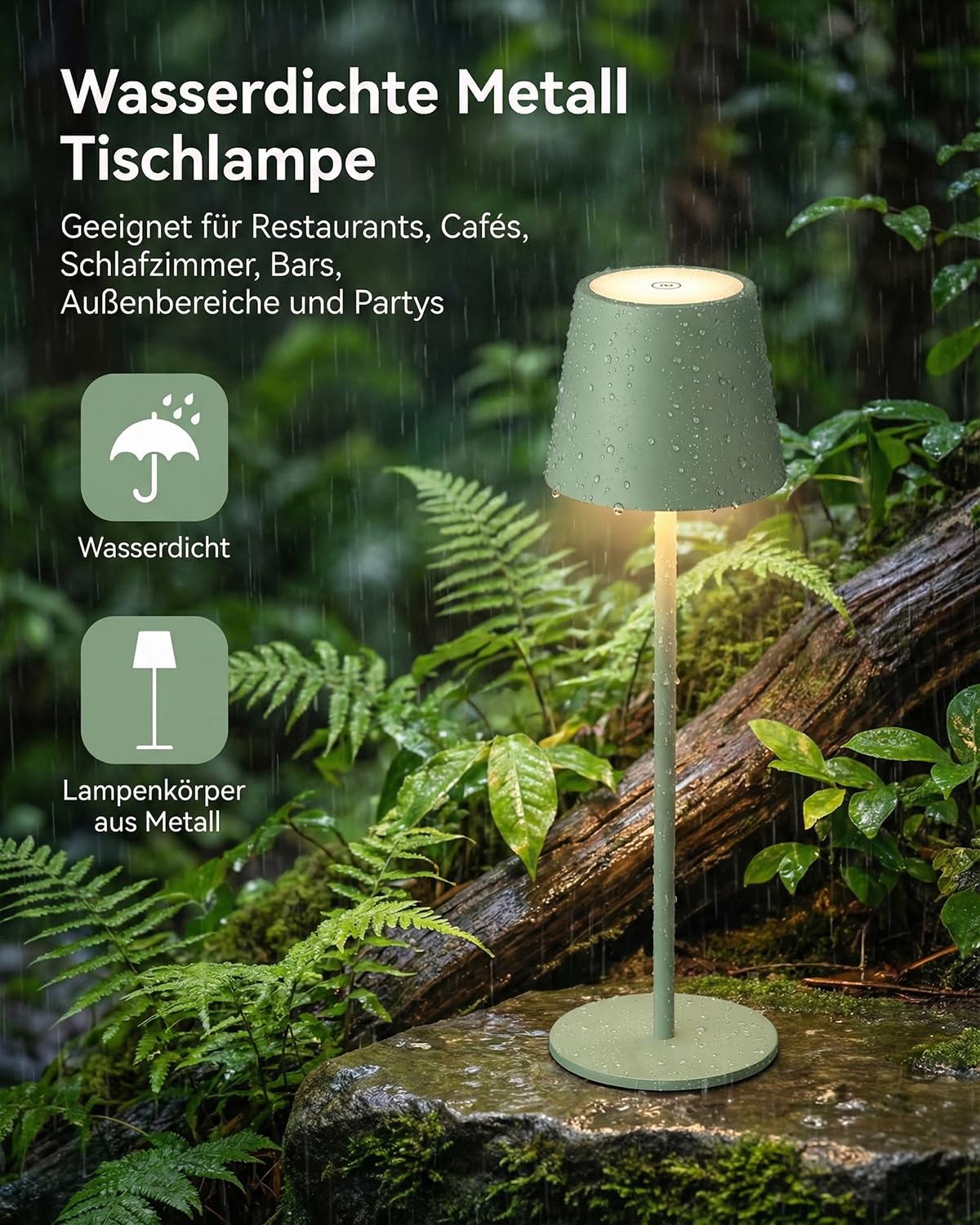 Lámpara de mesa LED Bonsery, juego de 2 unidades, color verde, batería de 5200 mAh, con brillo táctil ajustable y 3 temperaturas de color, lámpara nocturna impermeable e inalámbrica