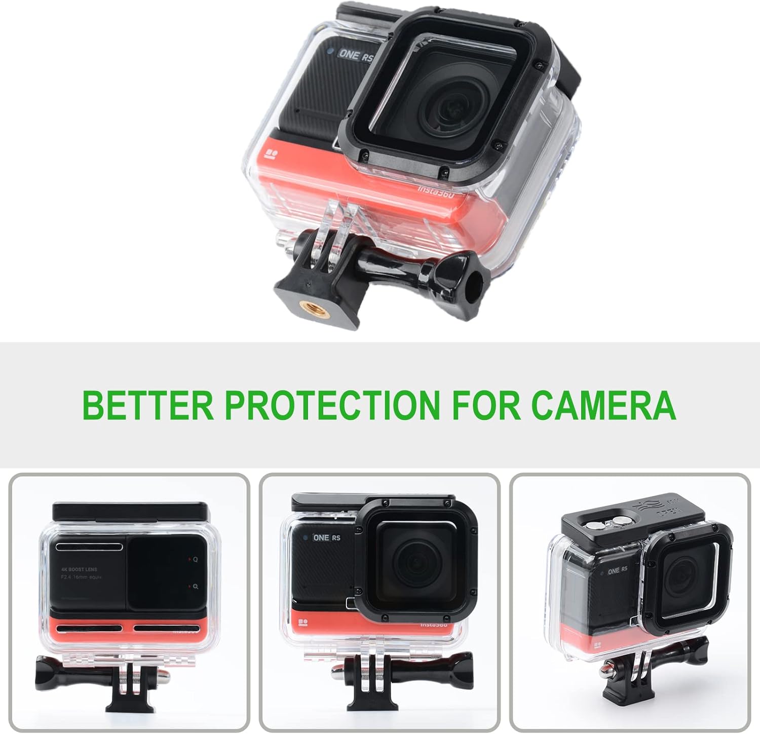 Waterproof Housing Case for Insta360 ONE RS 4K Edition, Underwater Diving Protective Shell 60M/196FT with Bracket Accessories