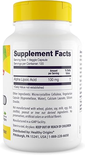 Miniatura 2 de Healthy Origins Multi vitaminas de ácido alfa lipoico, 100 mg, 120 unidades