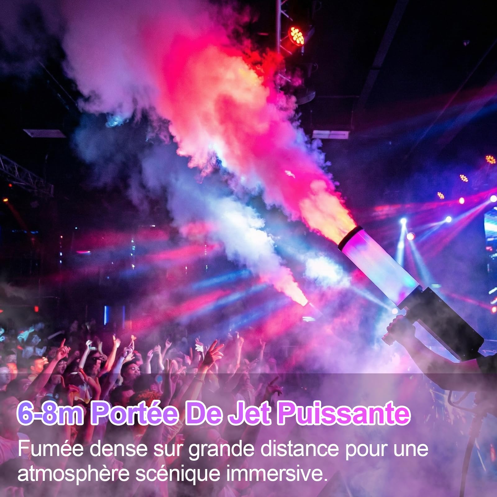 Macchina portatile per fumo, CO2, pistola per fumo con 4 LED RGB e tubo da 3 m, portata 6-8 m, ideale per DJ bar, feste, concerti, matrimoni, Halloween e Natale, attrezzatura per spettacoli ed eventi