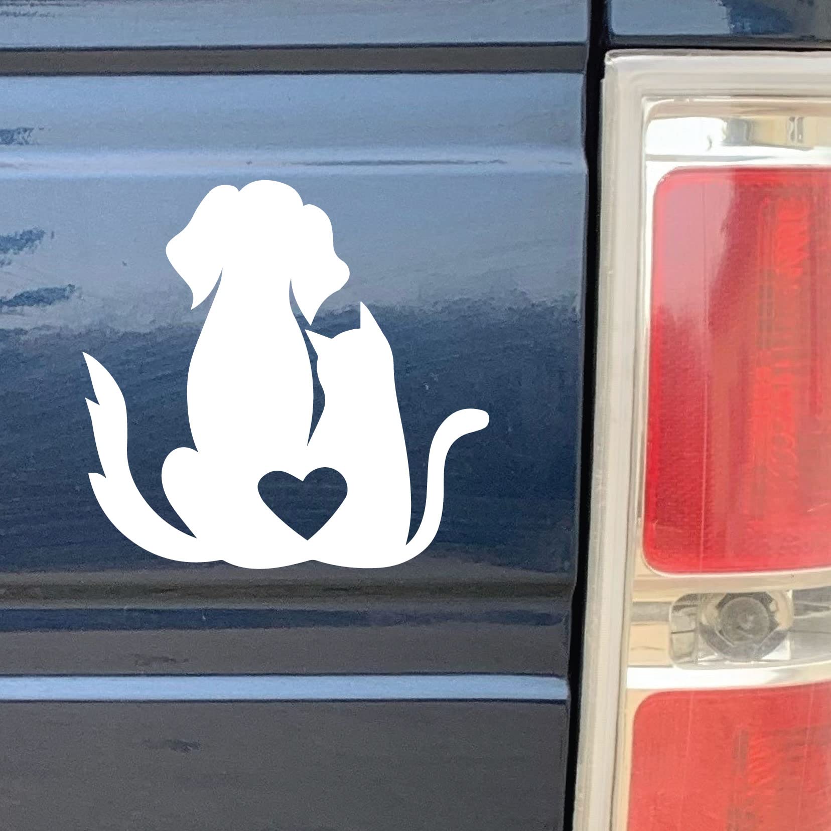 Love Dog and Cat Heart Decal - Road Rage Premium Vehicle Decals - Car, Truck, Computer, Wall, any clean smooth surface - 6 Year Permanent Outdoor Vinyl Perfect for Bumper Stickers, Easy Application (White, 1)