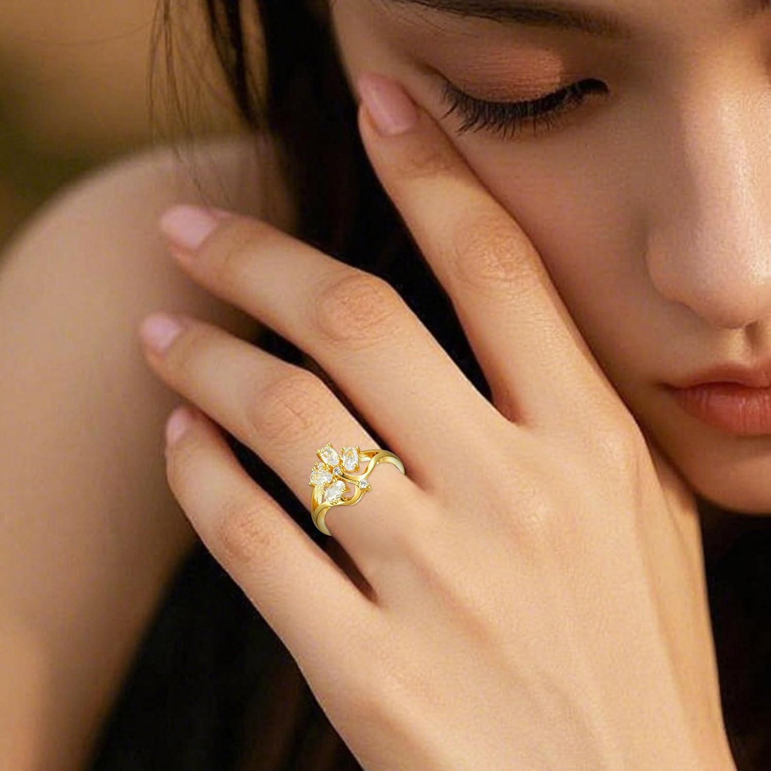 14K Gold Plated Cubic Zirconia Rings for Women,Dainty Stackable Rings for Engagement,Wedding,Valentine's Day Gift
