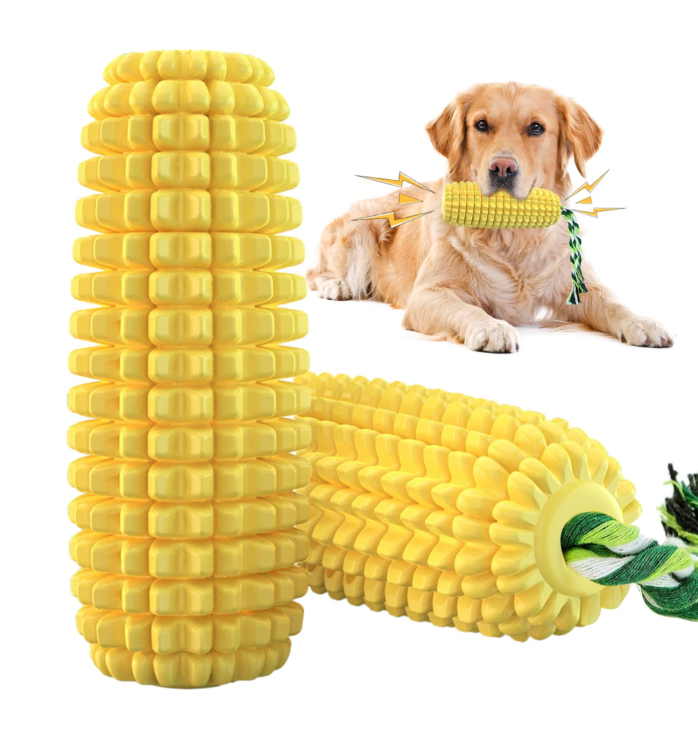 Juguete indestructible para perros de maíz de 16 x 6 x 6 cm, juguetes duraderos para masticadores agresivos, juguetes chirriantes de goma para perros, juguetes de dentición para cachorros,